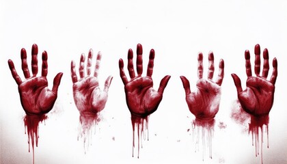  dripping red handprint stencil art on white background for halloween horror design, web graphic, or eerie print branding
