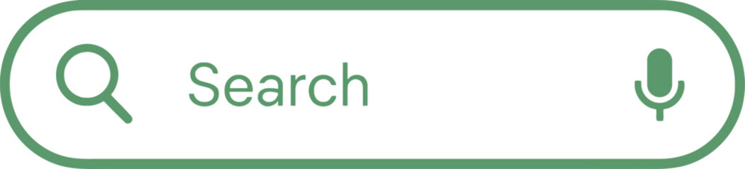 Search Button Design Green Rounded Rectangle with Magnifying Glass and Microphone Icon