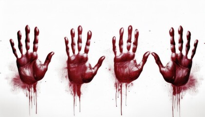  dripping red handprint stencil art on white background for halloween horror design, web graphic, or eerie print branding