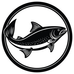 Fototapeta premium Salmon Illustration in Circular Frame Design with White Background for Creative Projects