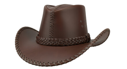 Isolated Brown Leather Cowboy Hat with Braided Band