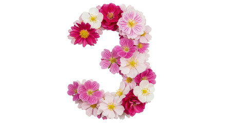 Isolated Floral Number Three Made of Pink and White Flowers
