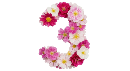 Isolated Floral Number Three Made of Pink and White Flowers