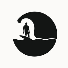 Surfer Silhouette on a Wave Ocean Sport Icon