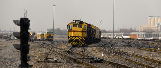 Yellow Locomotive in Railyard - GE U30C Industrial Train in Depot - Iranian Industrial Train