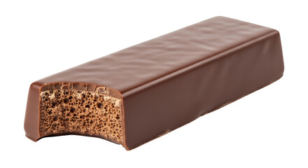 Isolated Chocolate Wafer Bar with Bite Removed Revealing Aerated Interior