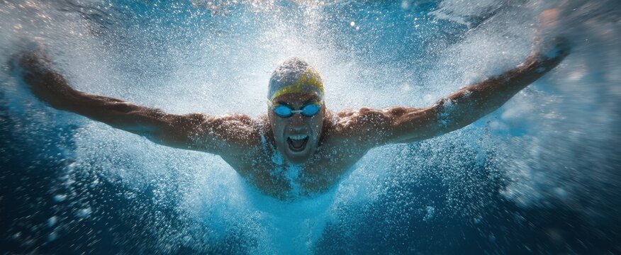 Pro Swimmers Inmotion Competitive Swimmer in Motion Articulates Sport's Dynamism and Energy