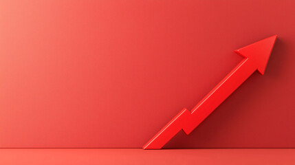 A red upward zigzag arrow on a red background symbolizes growth, progress, and rising trends.