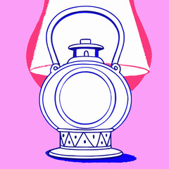 Round Oil Lantern with Pink Lamp Shade Illustration