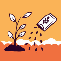 Planting Seeds: Illustration of Seed Packet & Sprout