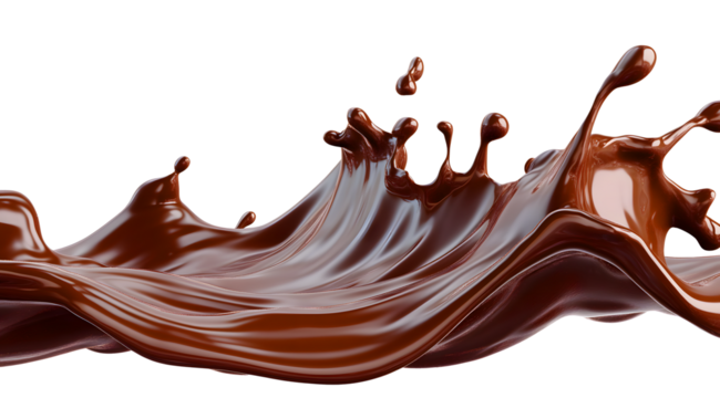 Dynamic Splash of Liquid Chocolate in Mid-Air on white  Background with clliping path