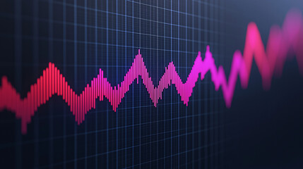 A digital chart displays a fluctuating pink and purple line graph on a dark grid background.