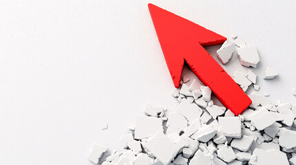 A large red arrow breaks through a white surface, symbolizing progress, growth, or breakthrough.