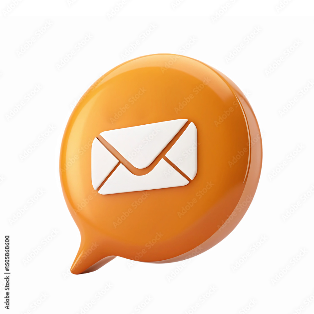 Poster orange speech bubble with white envelope for communication and messaging applications