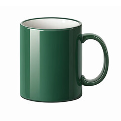 Green Ceramic Coffee Mug with Glossy Finish and White Interior on Transparent Background