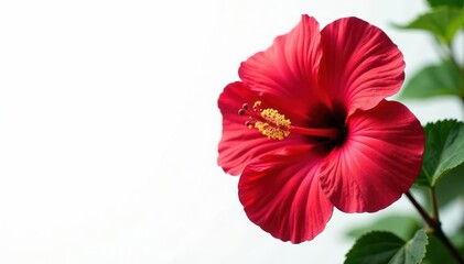 Fototapeta premium Deep crimson hibiscus, striking detail, pure white backdrop , photography, background, detail