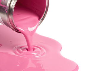 Isolated Pink Paint Pouring from Can with Splatter