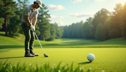 Golfer Preparing to Swing on Green Golf Course