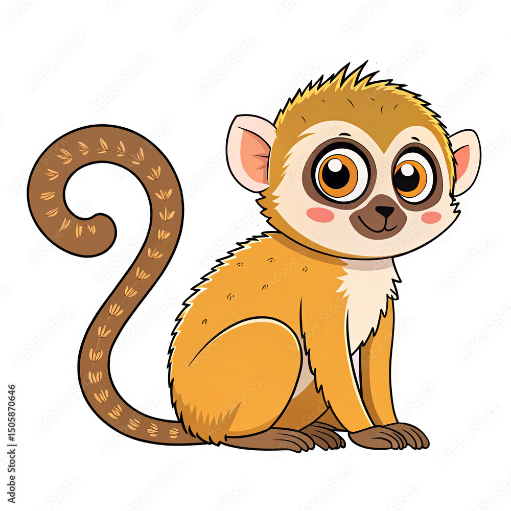 Poster cute cartoon monkey character with playful expression on transparent background