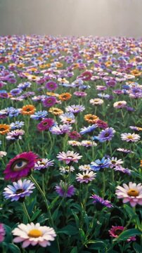 Champ surr&eacute;aliste de fleurs multicolores avec des yeux humains

