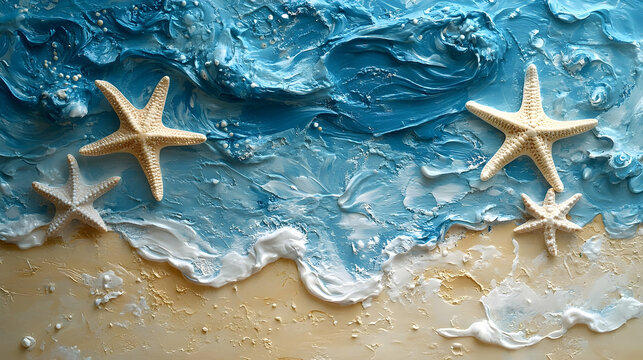 A textured beach scene with starfish.