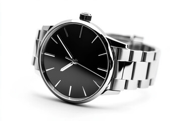 Luxury metal wrist timepiece with black face