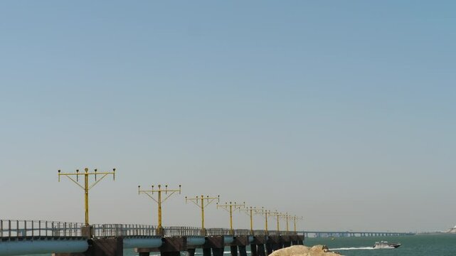Hong Kong airport. Airport approach lighting system. Runway guidance for landing. ILS