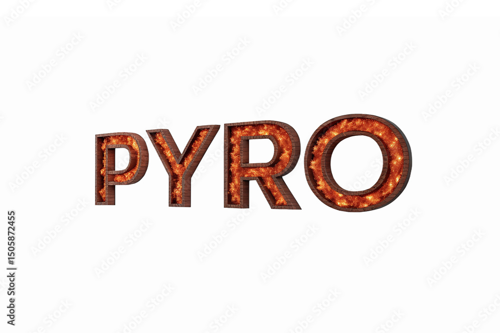 Poster fiery pyro text with glowing flame effects on transparent background for dynamic designs