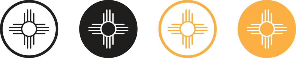 Zia symbol ancient sun emblem element of New Mexico flag icon in circle round black color vector