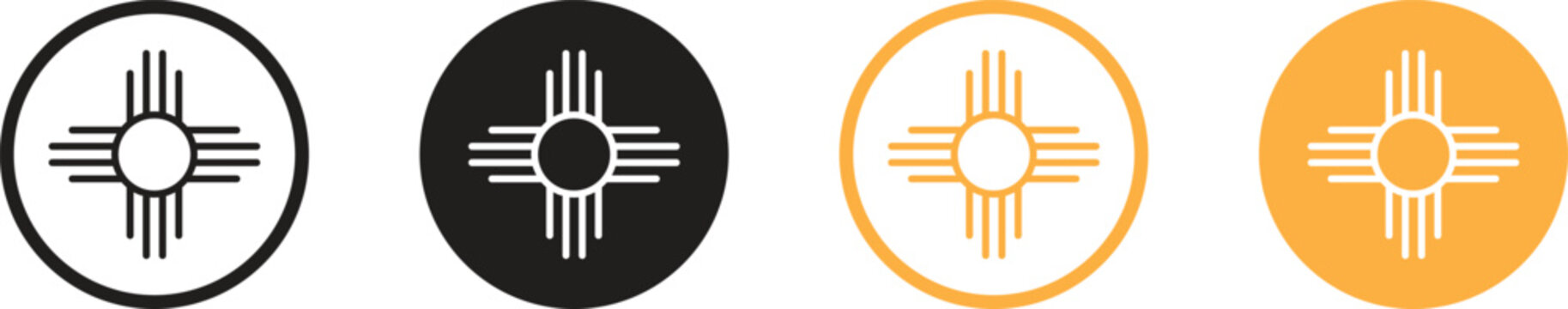 Zia symbol ancient sun emblem element of New Mexico flag icon in circle round black color vector