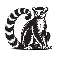 Silhouette Lemur black vector illustration style white background