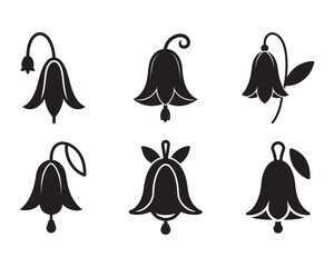 Simple black and white illustration of a withered Bluebell flower.