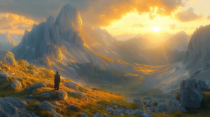 Golden Sunset Mountaintop Figure