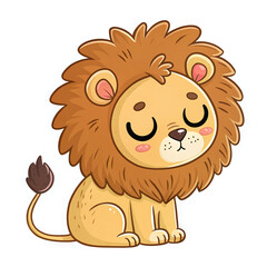 Fototapeta premium Cute Cartoon Lion Character with Big Mane Sitting Calmly on Transparent Background