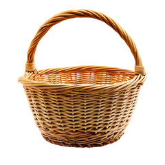Obraz premium Empty wicker basket with handle on transparent background