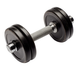 Black dumbbell isolated on transparent background for fitness training