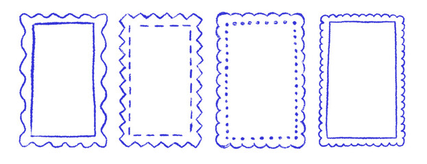 Hand drawn scalloped frame set. Chalk scribble wavy pencil texture curly borders collection. Pencil texture doodle frame.