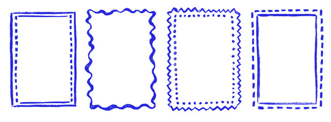Hand drawn scalloped frame set. Chalk scribble wavy pencil texture curly borders collection. Pencil texture doodle frame.