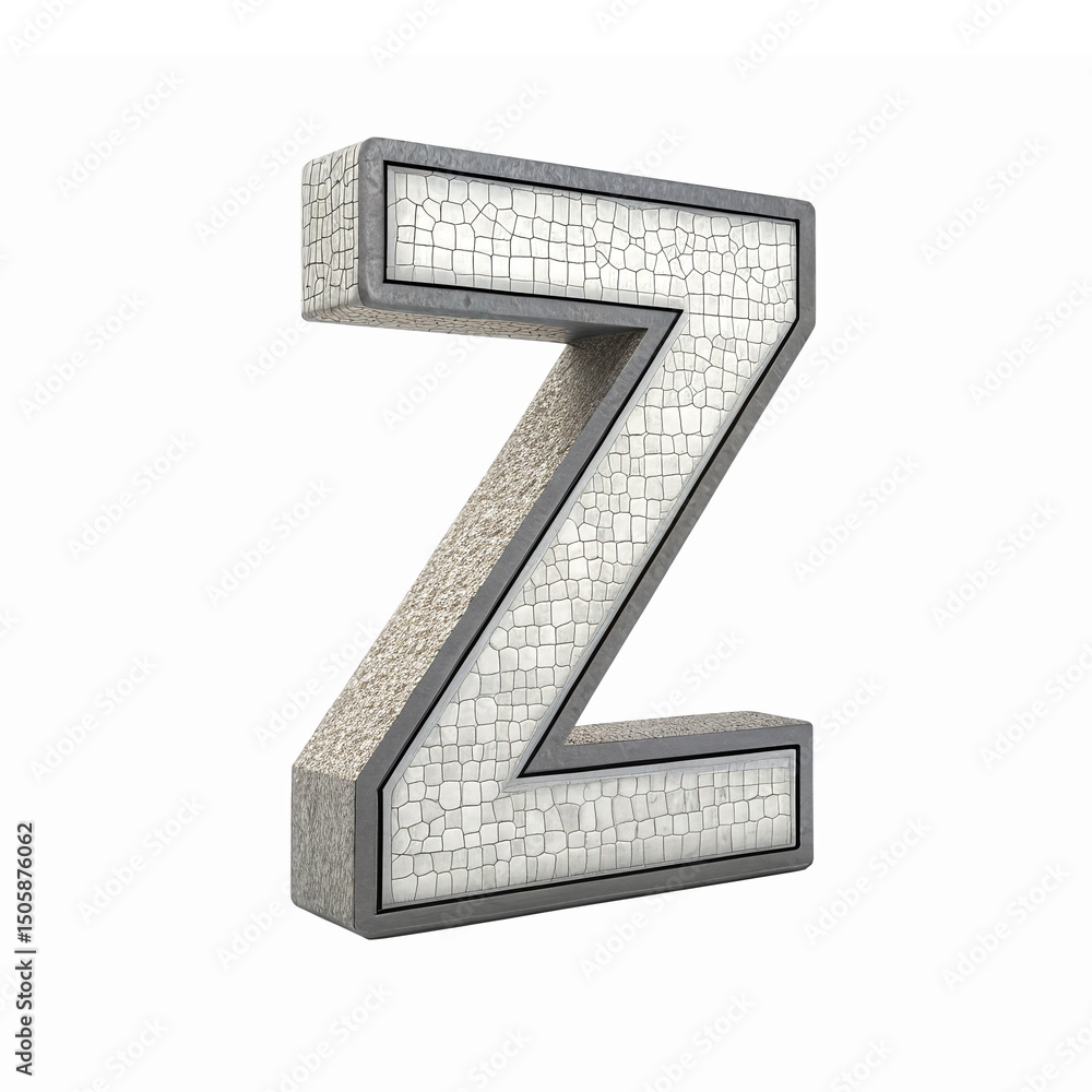 Poster three dimensional decorative letter z with mosaic texture and shadow on transparent background