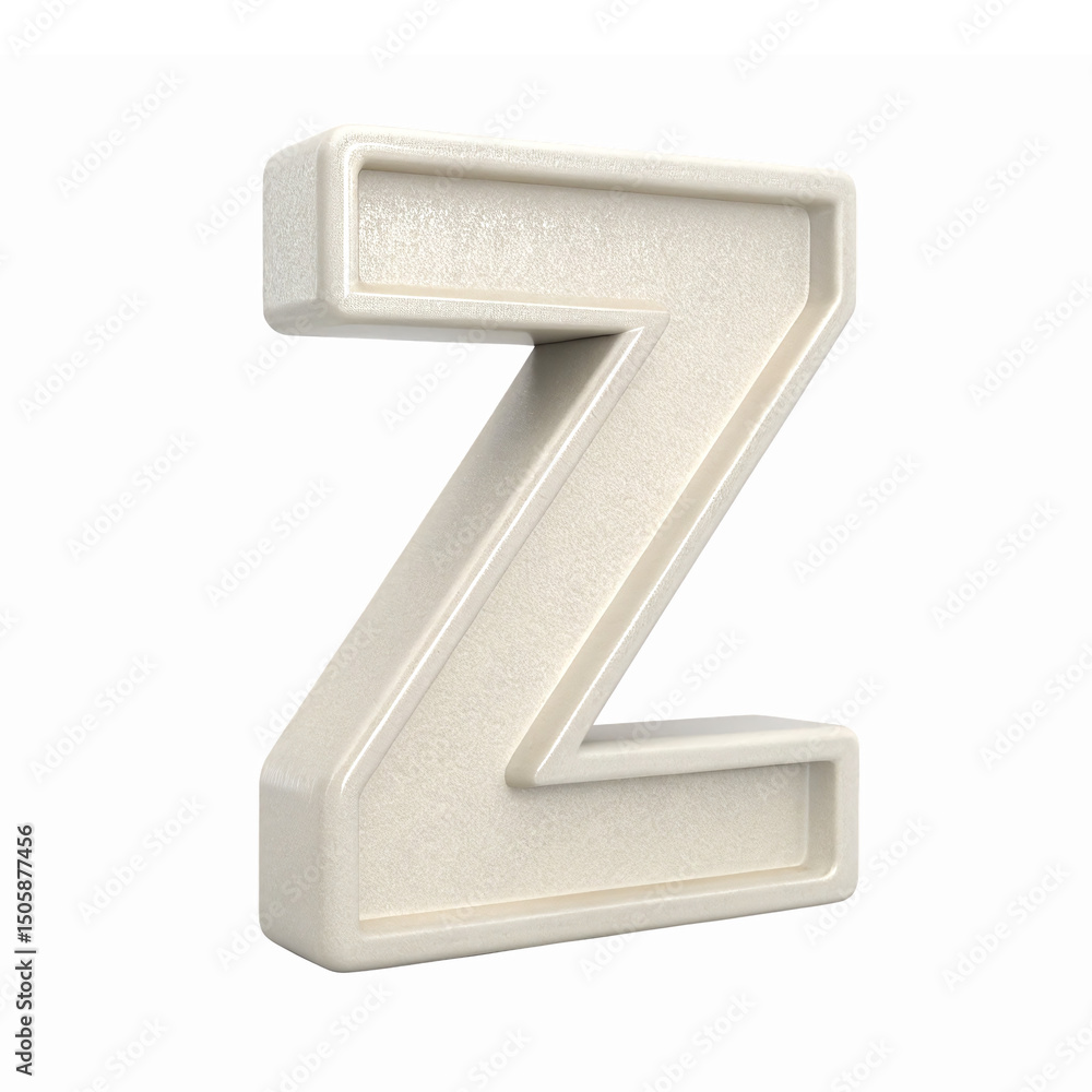 Poster three dimensional cream colored z letter with depth and texture on transparent background