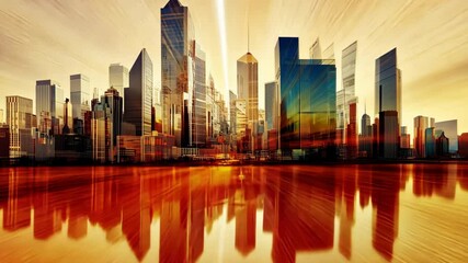 Dynamic cityscape over time with vibrant skyline reflections - Powered by Adobe