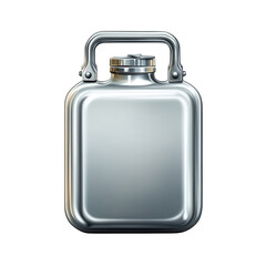 A sleek stainless steel hip flask a symbol of rugged adventure and lasting on transparent background