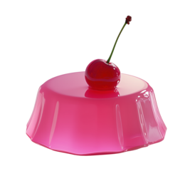 Delicious pink jelly dessert with cherry on transparent background