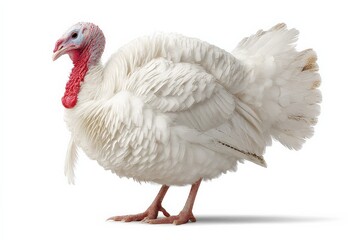 A pristine white turkey, standing majestically against a stark white background.