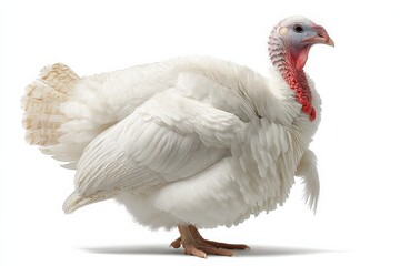 A fluffy white turkey against a white background.