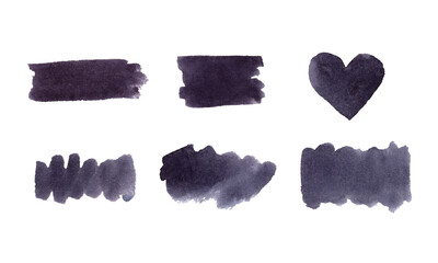 Watercolor set of bold dramatic dark gray burgundy lilac hand painted spots