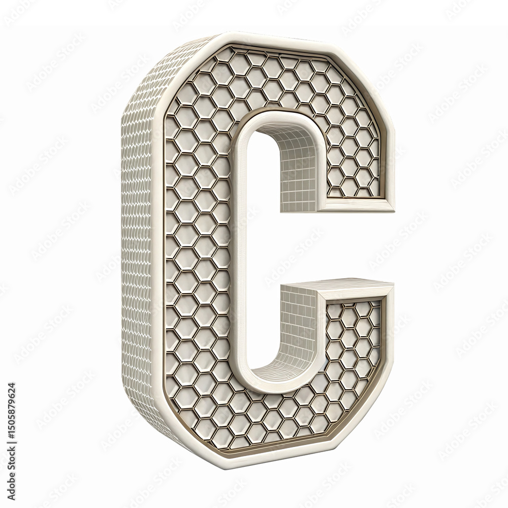 Poster 3d honeycomb style letter c with transparent background for modern typography and design