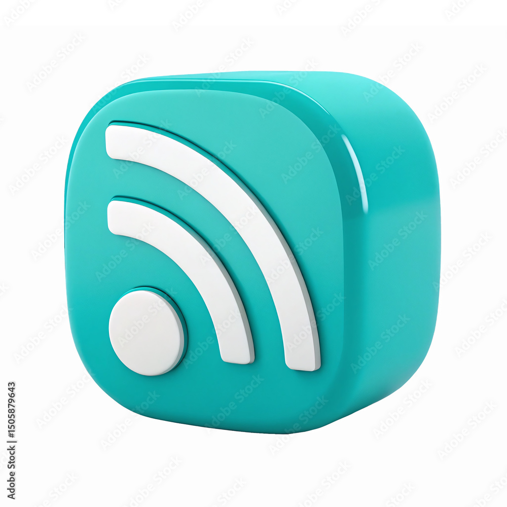 Poster stylish turquoise rss feed with three waves for digital communication and connectivity