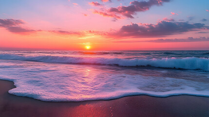 Obraz premium A stunning sunset over the ocean waves at the beach.