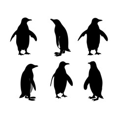 Set of Penguins – Vector Penguin Silhouettes and Illustrations Featuring Various Poses for Wildlife Art, Kids’ Educational Resources, Winter Decor, Animal Clipart, and Arctic-Themed Designs